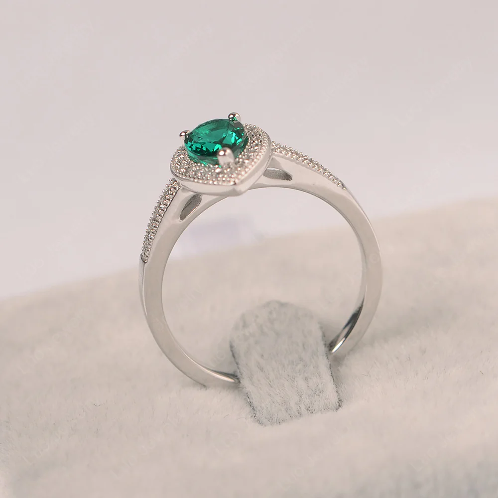 Pear Shaped Emerald Milgrain Halo Ring - Image 2