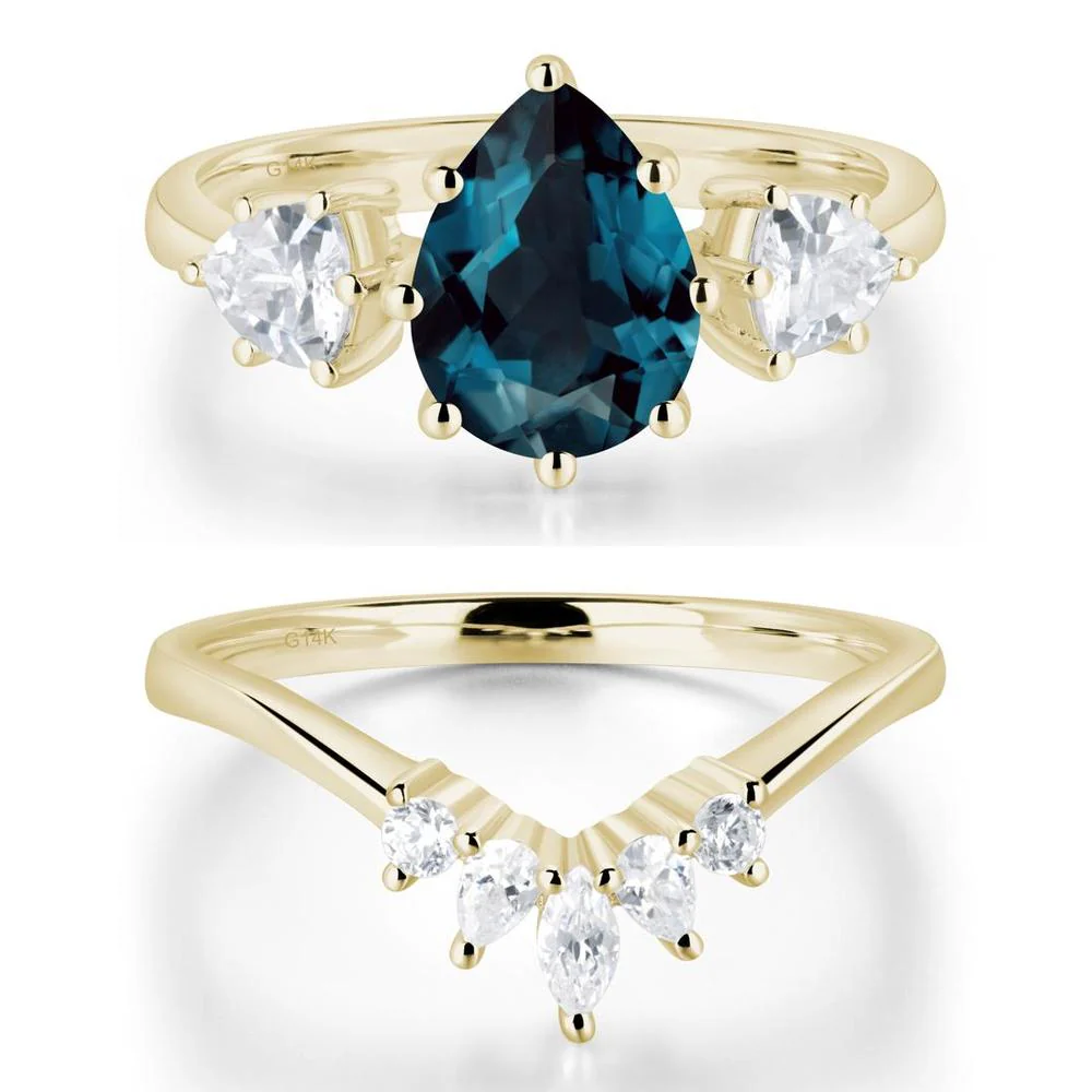 Pear London Blue Topaz Ring with Trillion Side Stone - Image 15