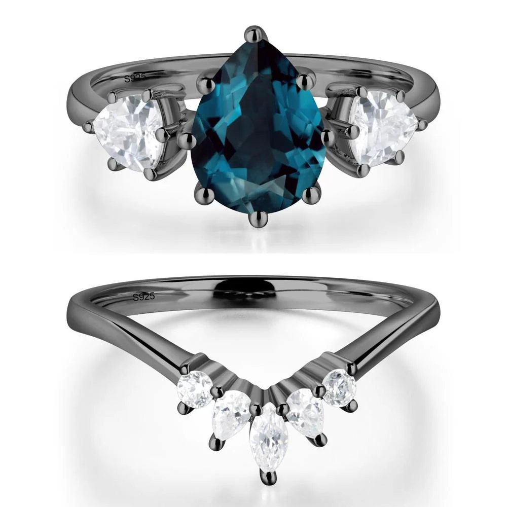 Pear London Blue Topaz Ring with Trillion Side Stone - Image 23