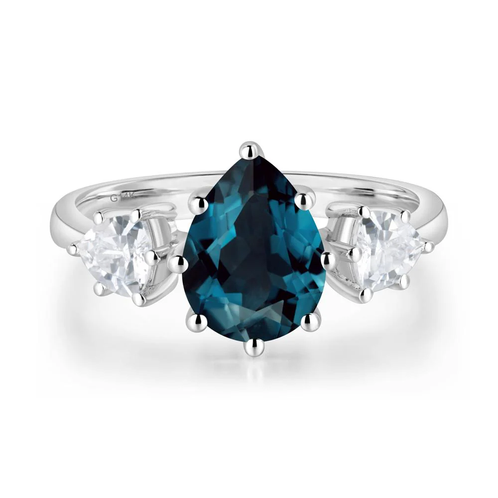 Pear London Blue Topaz Ring with Trillion Side Stone - Image 3