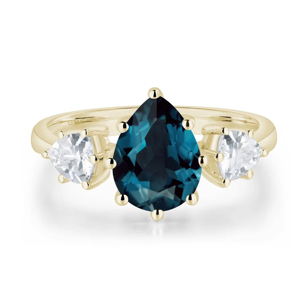 Pear London Blue Topaz Ring with Trillion Side Stone - Image 4