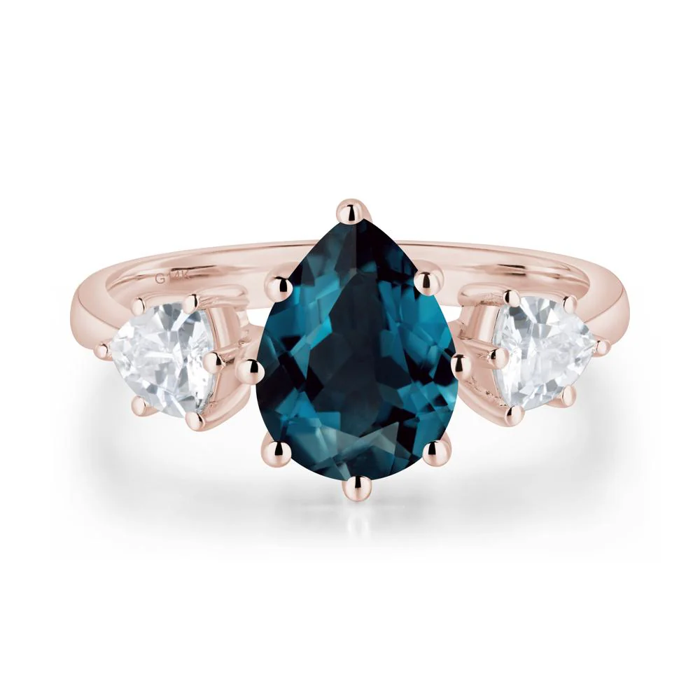 Pear London Blue Topaz Ring with Trillion Side Stone - Image 5