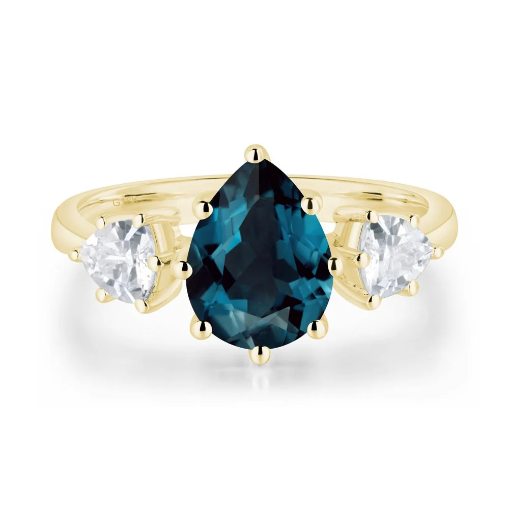 Pear London Blue Topaz Ring with Trillion Side Stone - Image 7