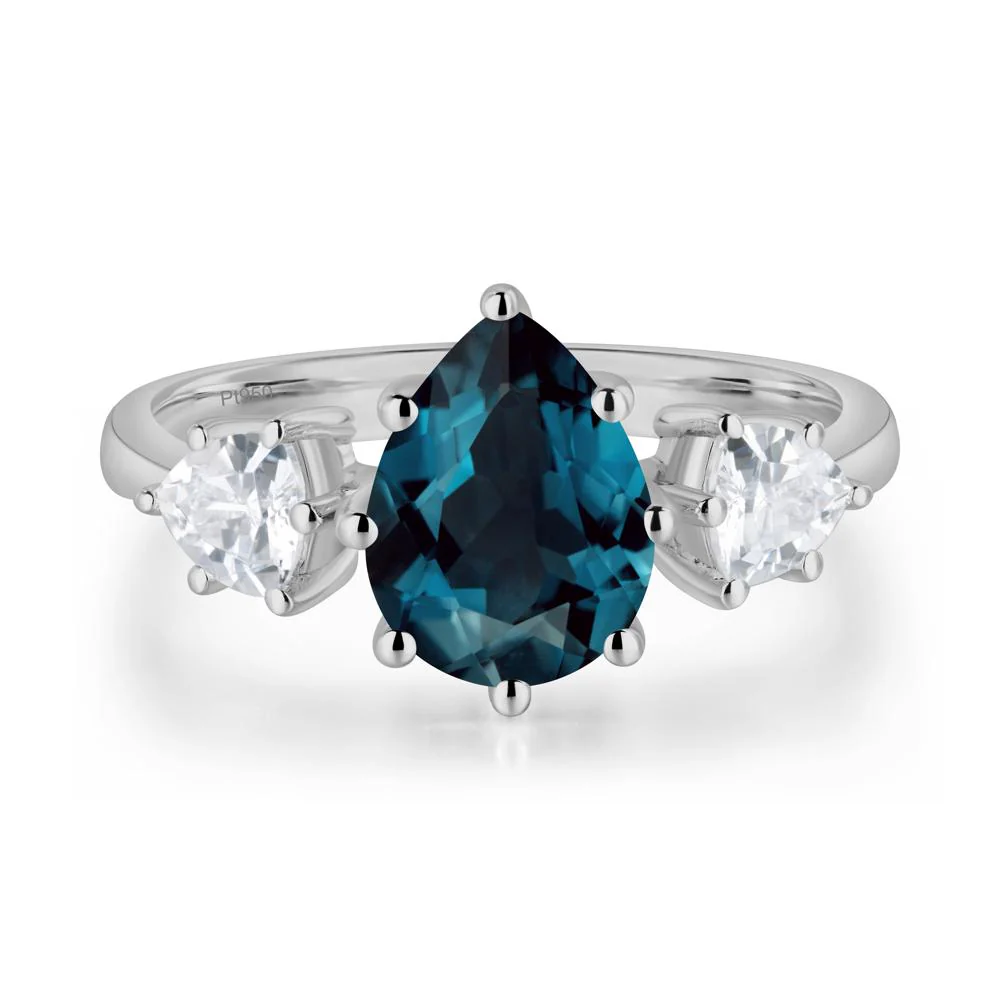 Pear London Blue Topaz Ring with Trillion Side Stone - Image 9