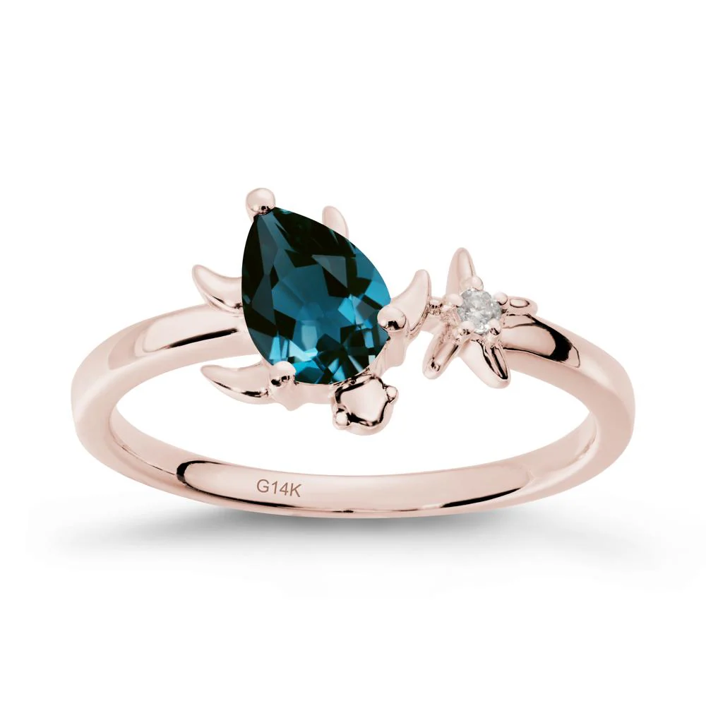Pear London Blue Topaz Turtle and Starfish Ring - Image 2
