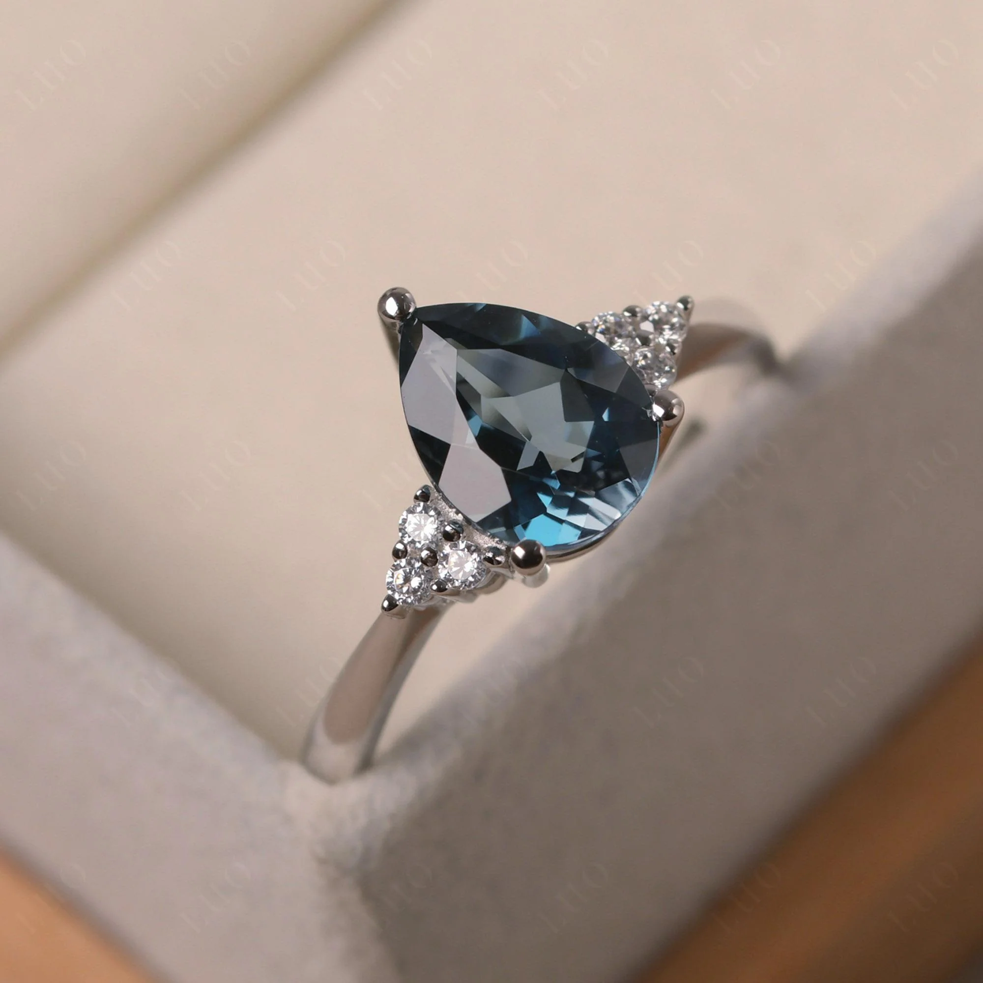 Pear Shaped London Blue Topaz Promise Ring - Image 2