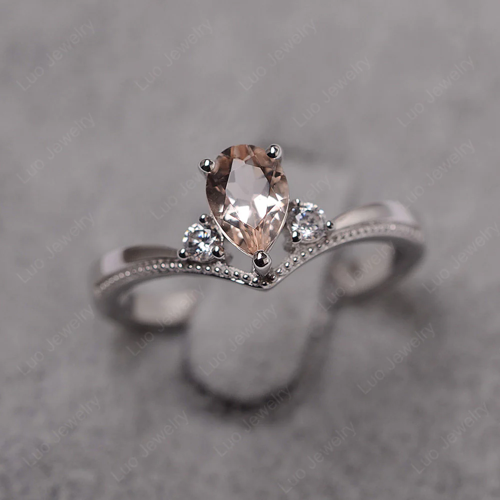 Pear Shaped Morganite Chevron Ring