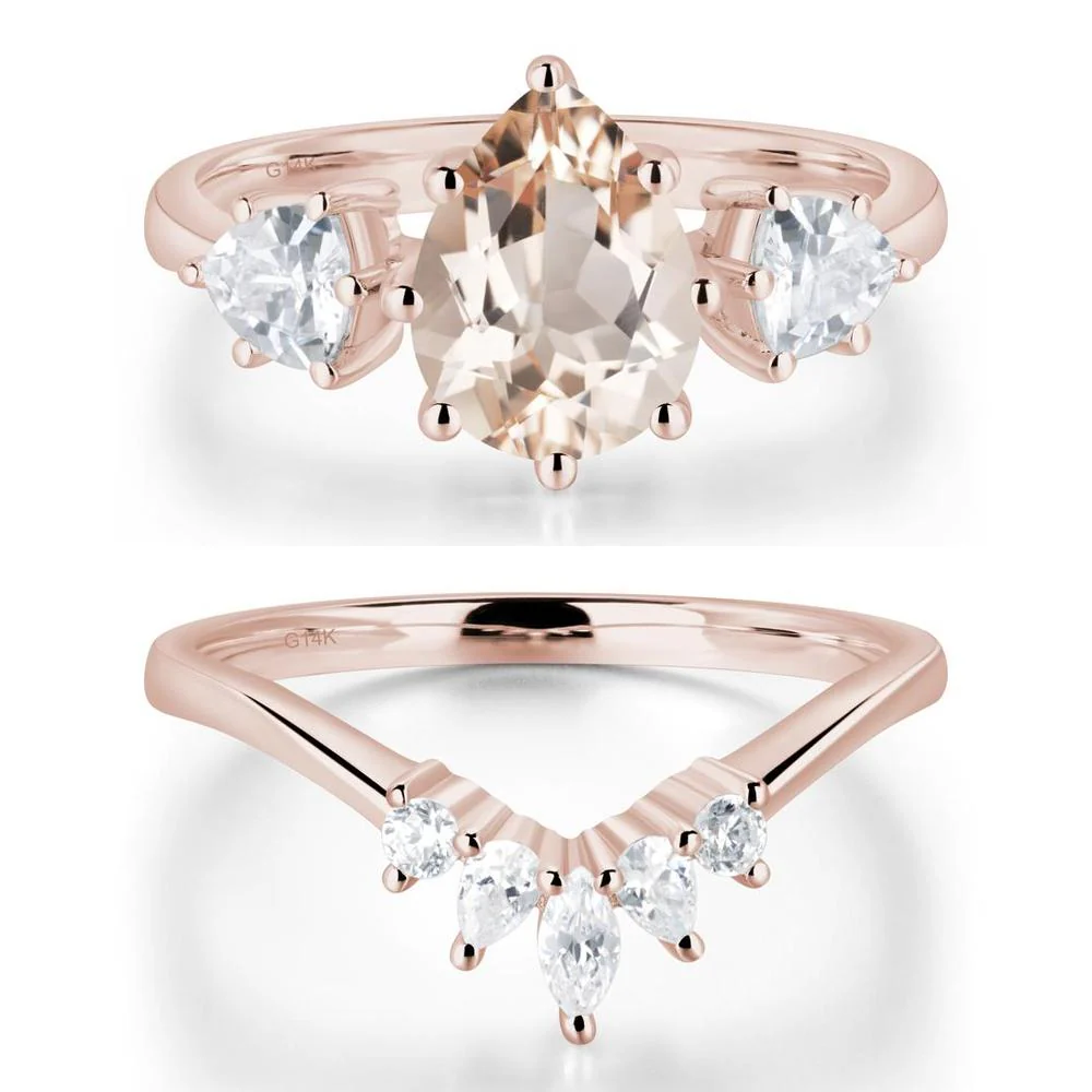 Pear Morganite Ring with Trillion Side Stone - Image 11