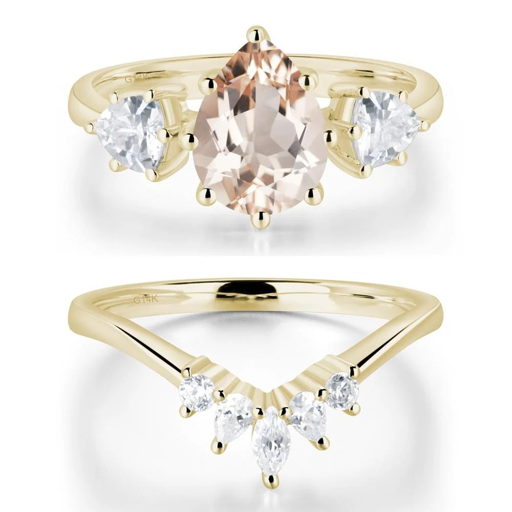Pear Morganite Ring with Trillion Side Stone - Image 15