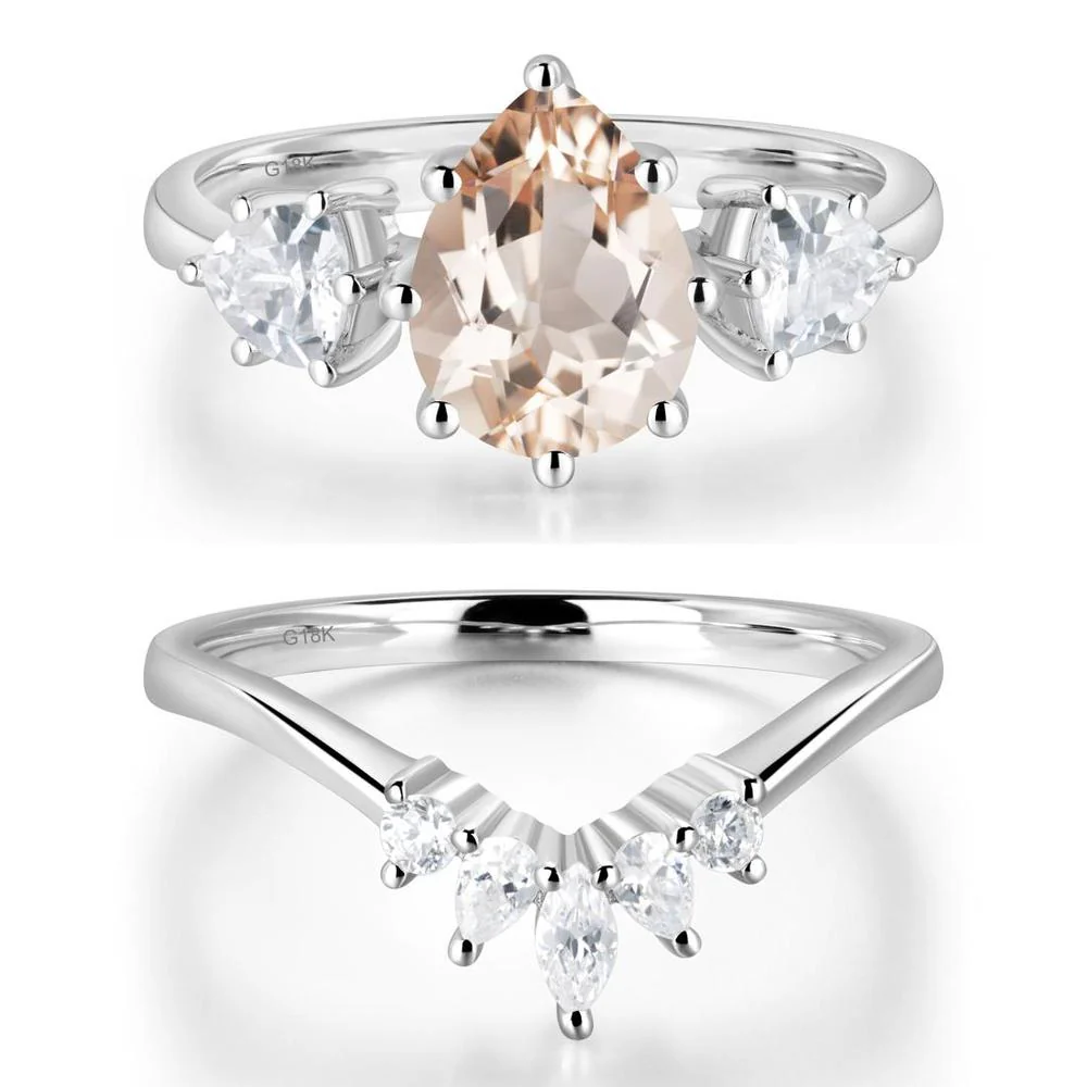 Pear Morganite Ring with Trillion Side Stone - Image 19