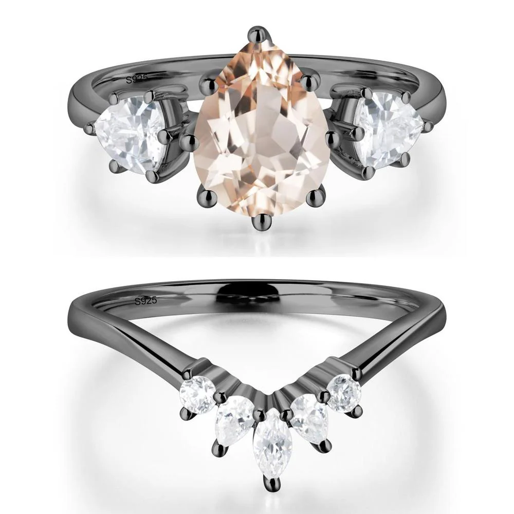 Pear Morganite Ring with Trillion Side Stone - Image 23
