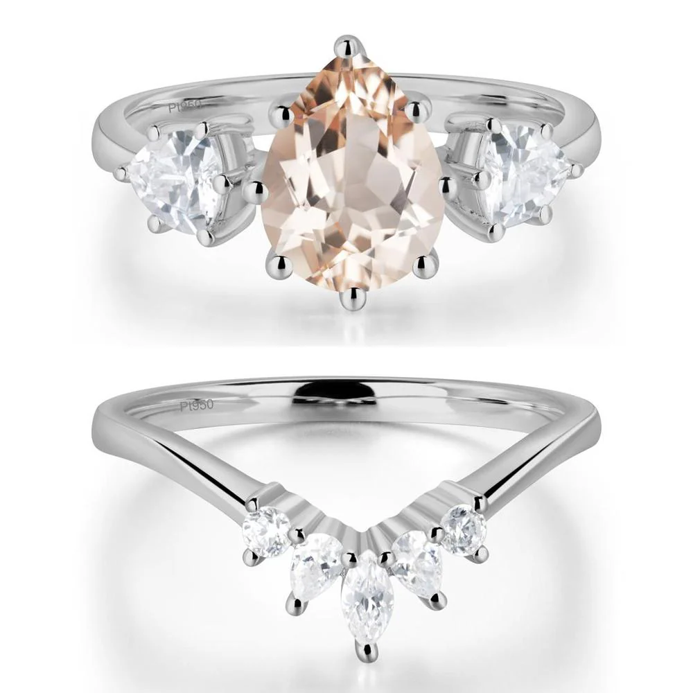 Pear Morganite Ring with Trillion Side Stone - Image 25