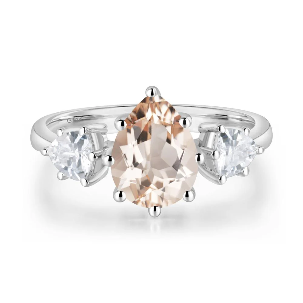 Pear Morganite Ring with Trillion Side Stone - Image 3