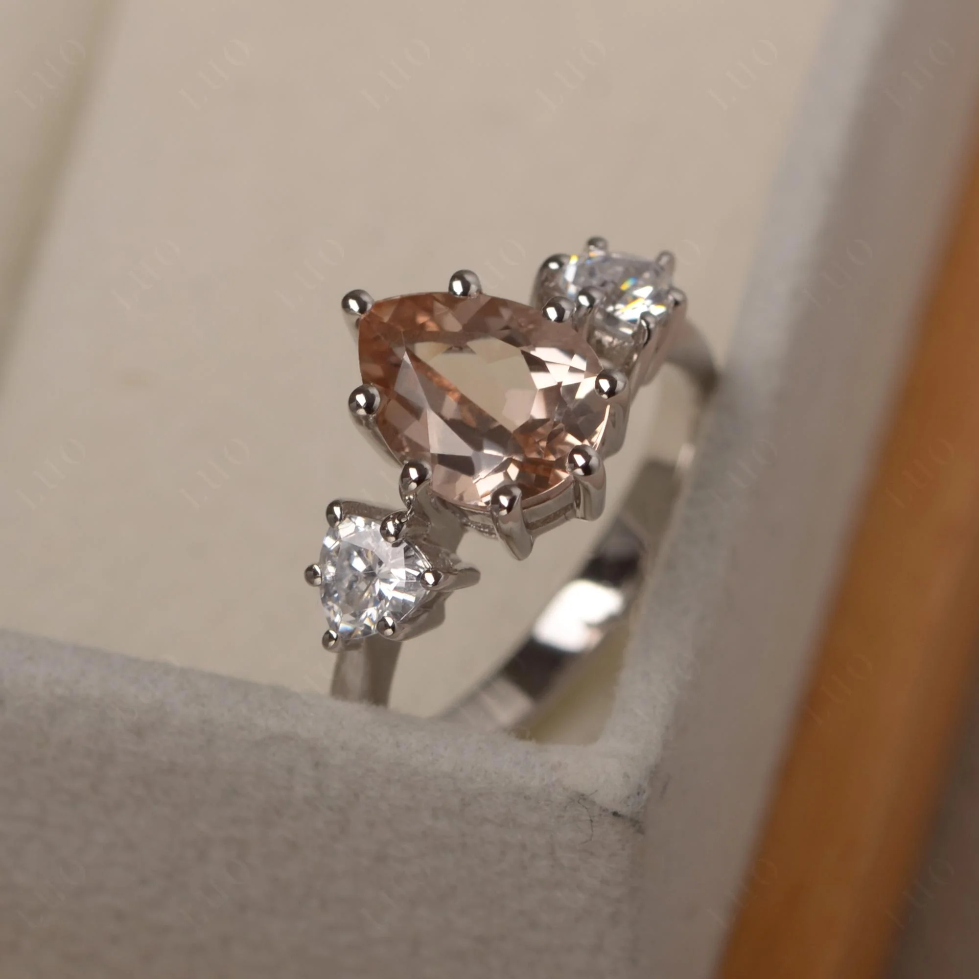 Pear Morganite Ring with Trillion Side Stone - Image 31