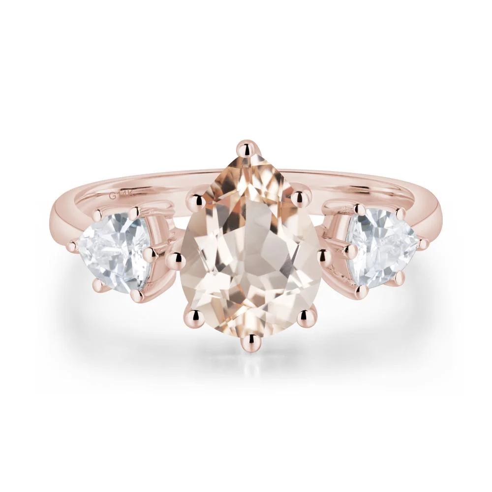 Pear Morganite Ring with Trillion Side Stone - Image 5