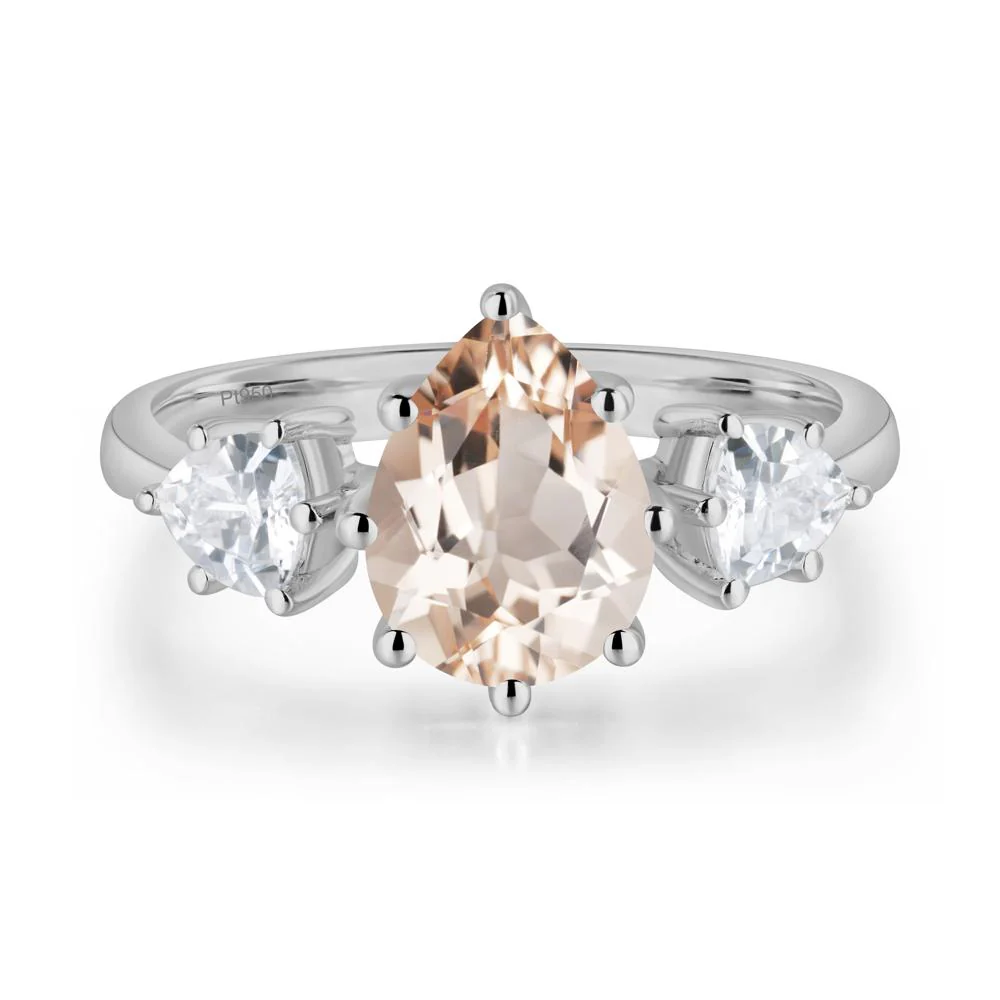 Pear Morganite Ring with Trillion Side Stone - Image 9