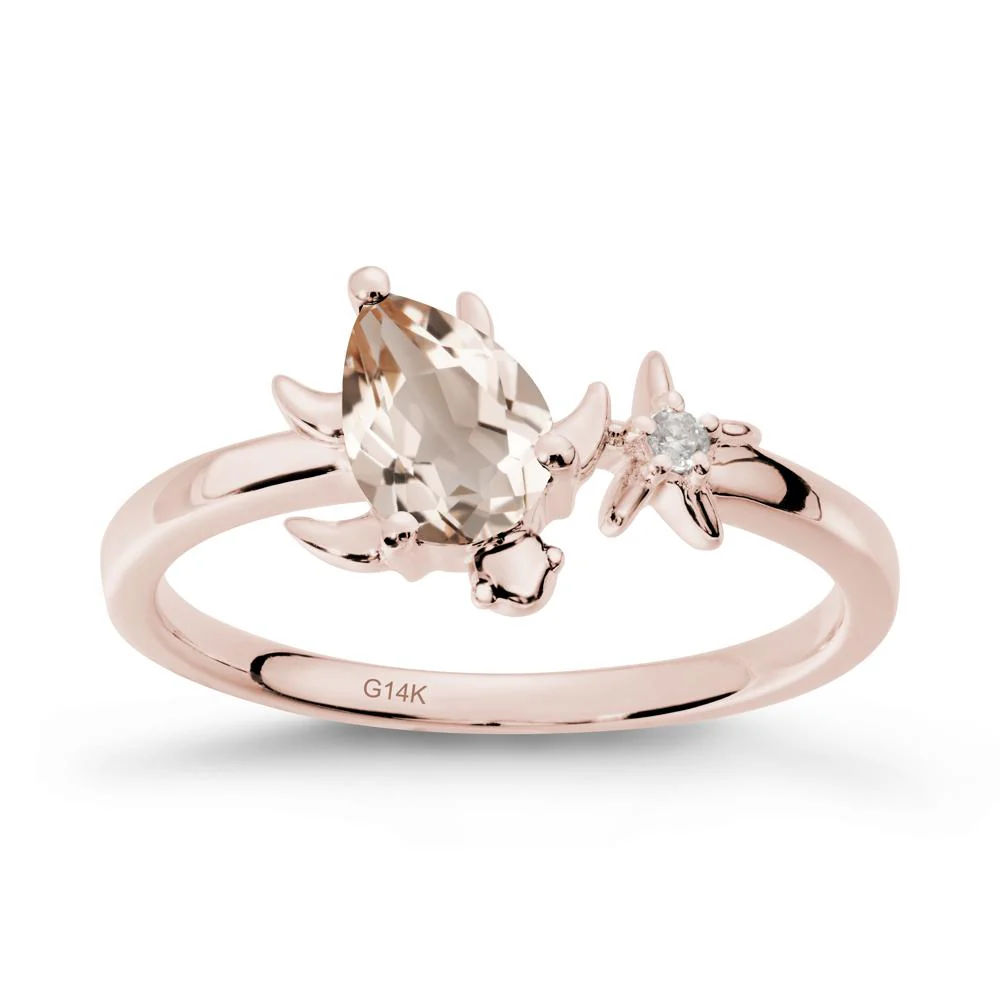 Pear Morganite Turtle and Starfish Ring - Image 2