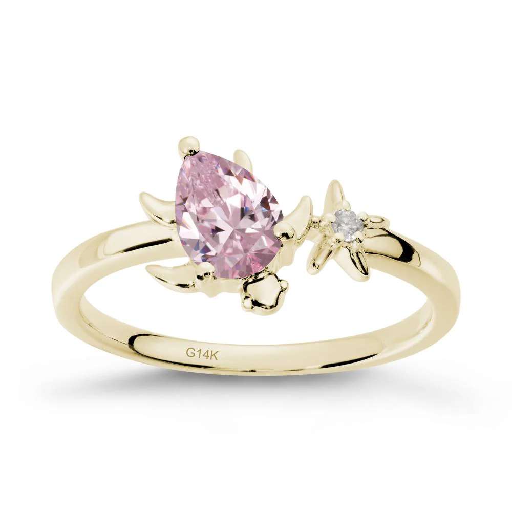 Pear Pink Cubic Zirconia Turtle and Starfish Ring - Image 3