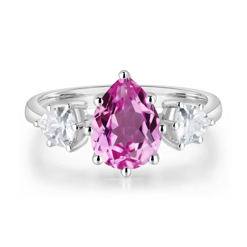 Pear Pink Sapphire Ring with Trillion Side Stone