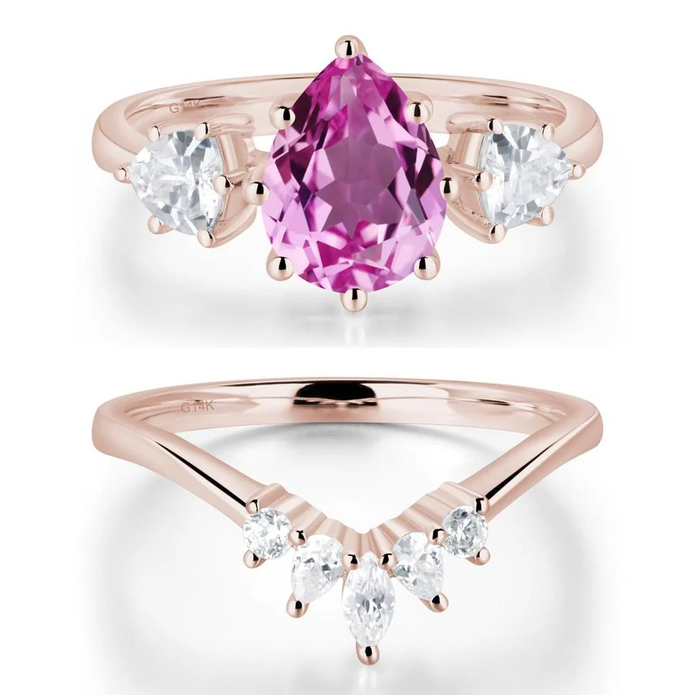 Pear Pink Sapphire Ring with Trillion Side Stone - Image 11