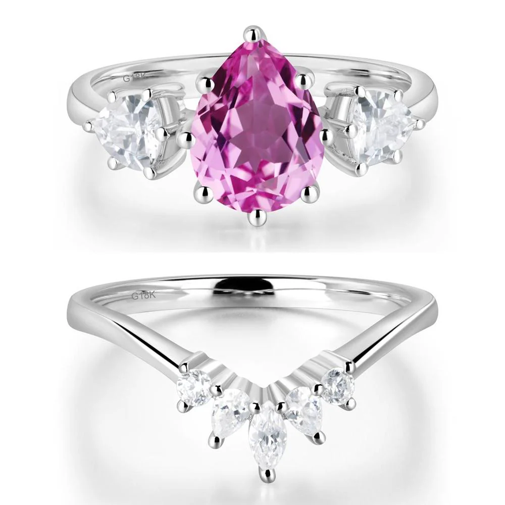 Pear Pink Sapphire Ring with Trillion Side Stone - Image 19