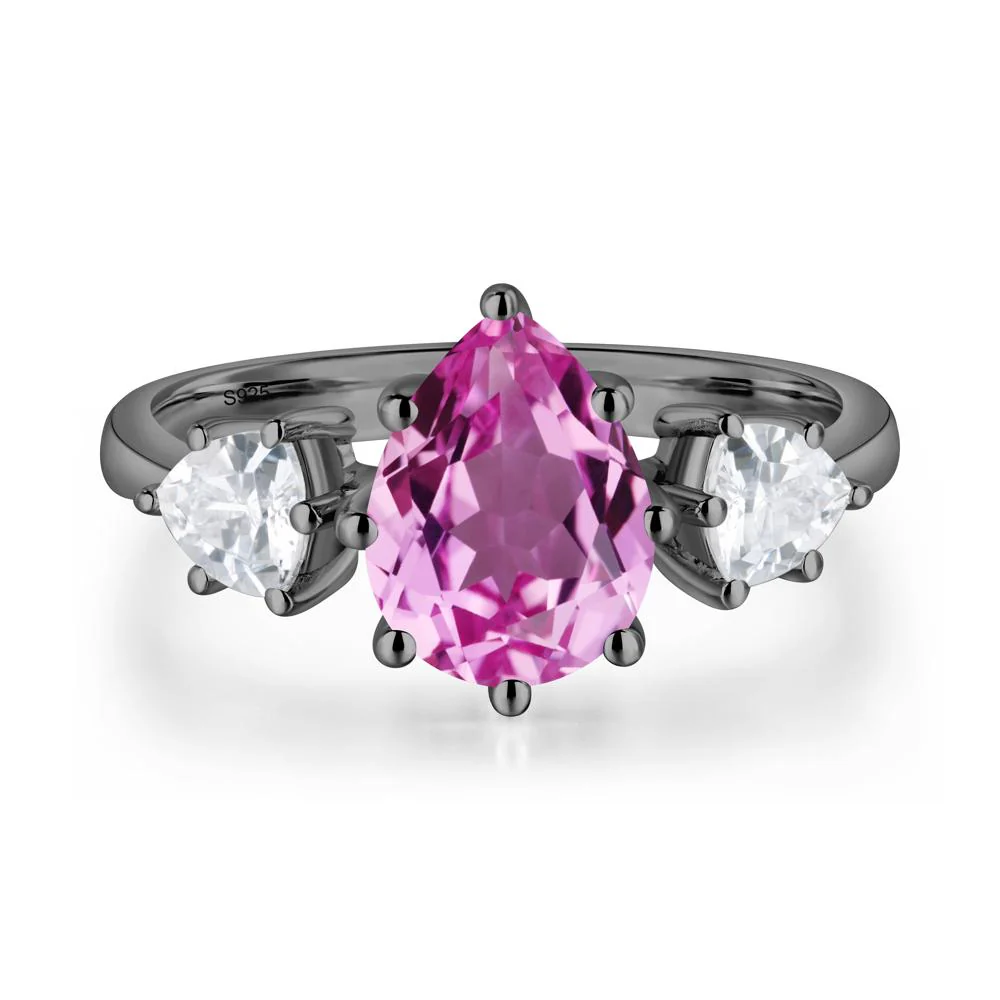 Pear Pink Sapphire Ring with Trillion Side Stone - Image 2