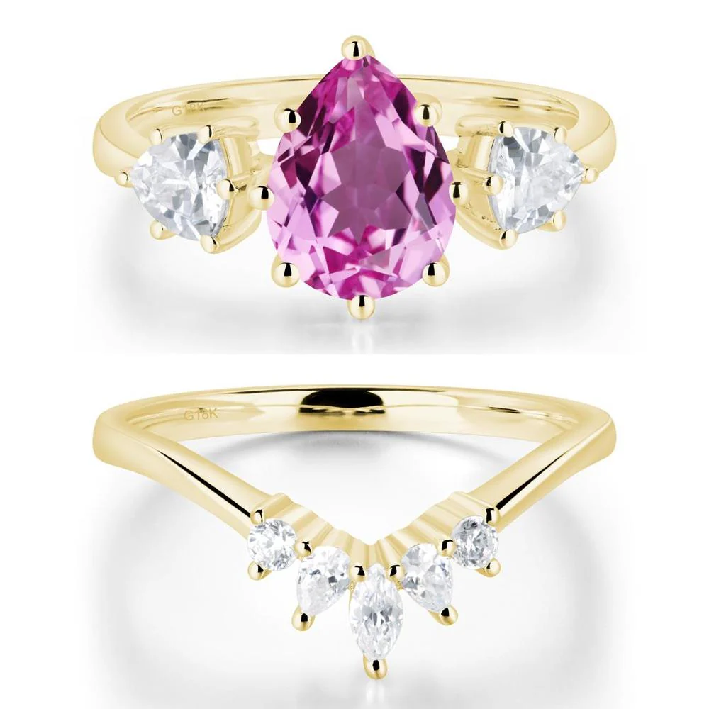 Pear Pink Sapphire Ring with Trillion Side Stone - Image 21