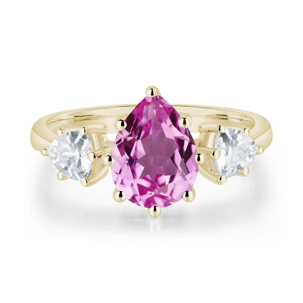 Pear Pink Sapphire Ring with Trillion Side Stone - Image 4