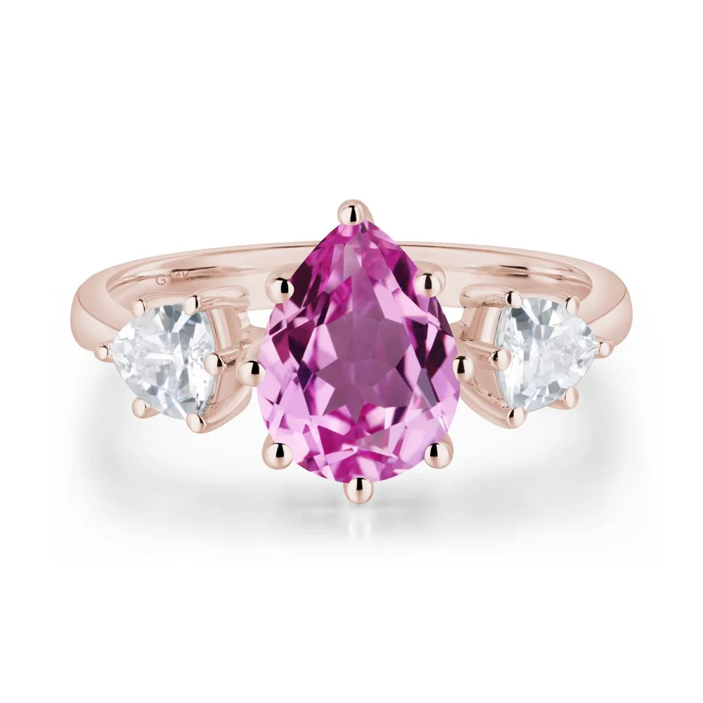Pear Pink Sapphire Ring with Trillion Side Stone - Image 5