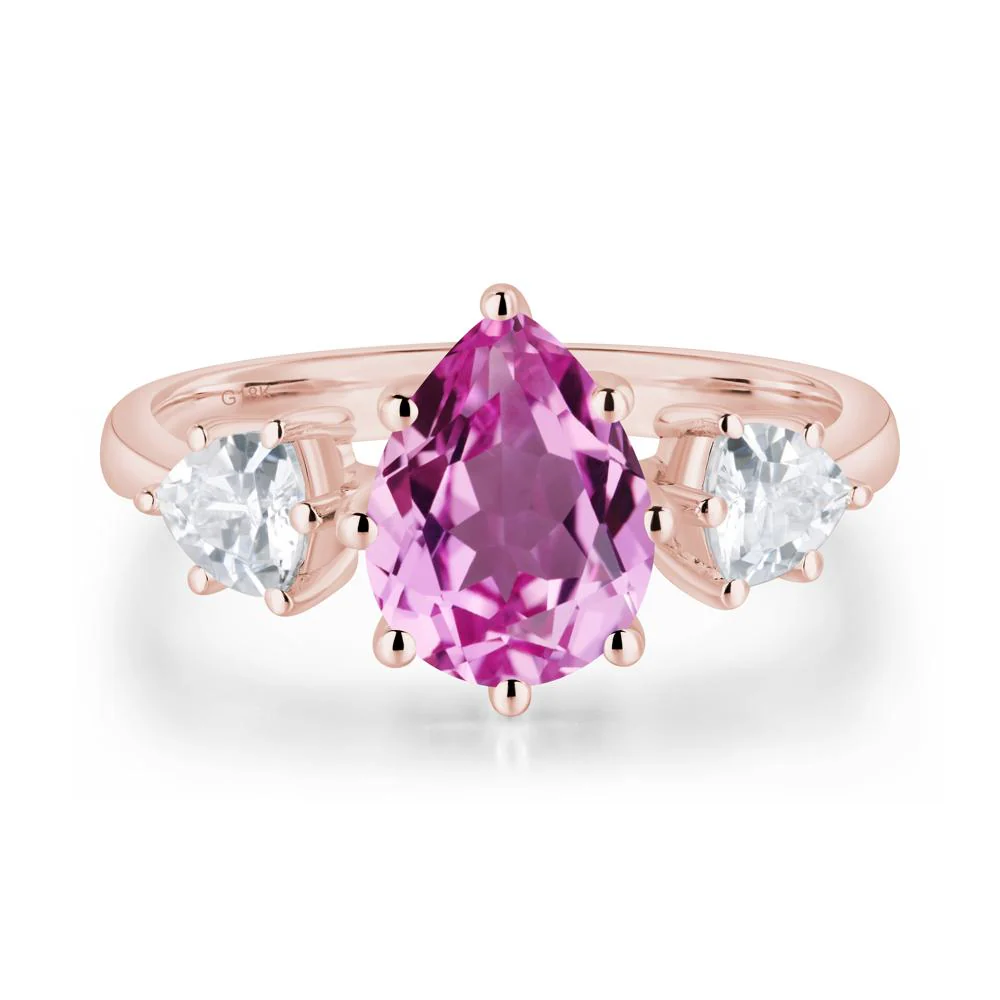 Pear Pink Sapphire Ring with Trillion Side Stone - Image 8