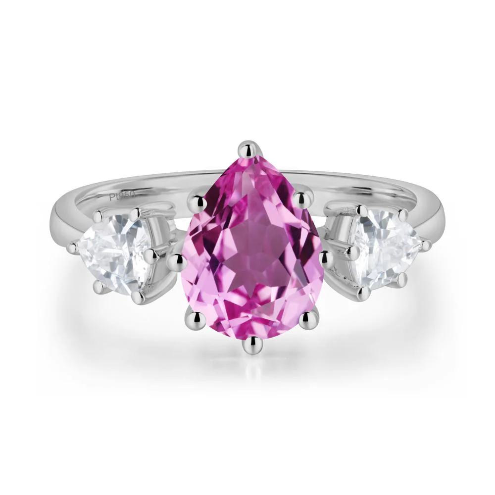 Pear Pink Sapphire Ring with Trillion Side Stone - Image 9