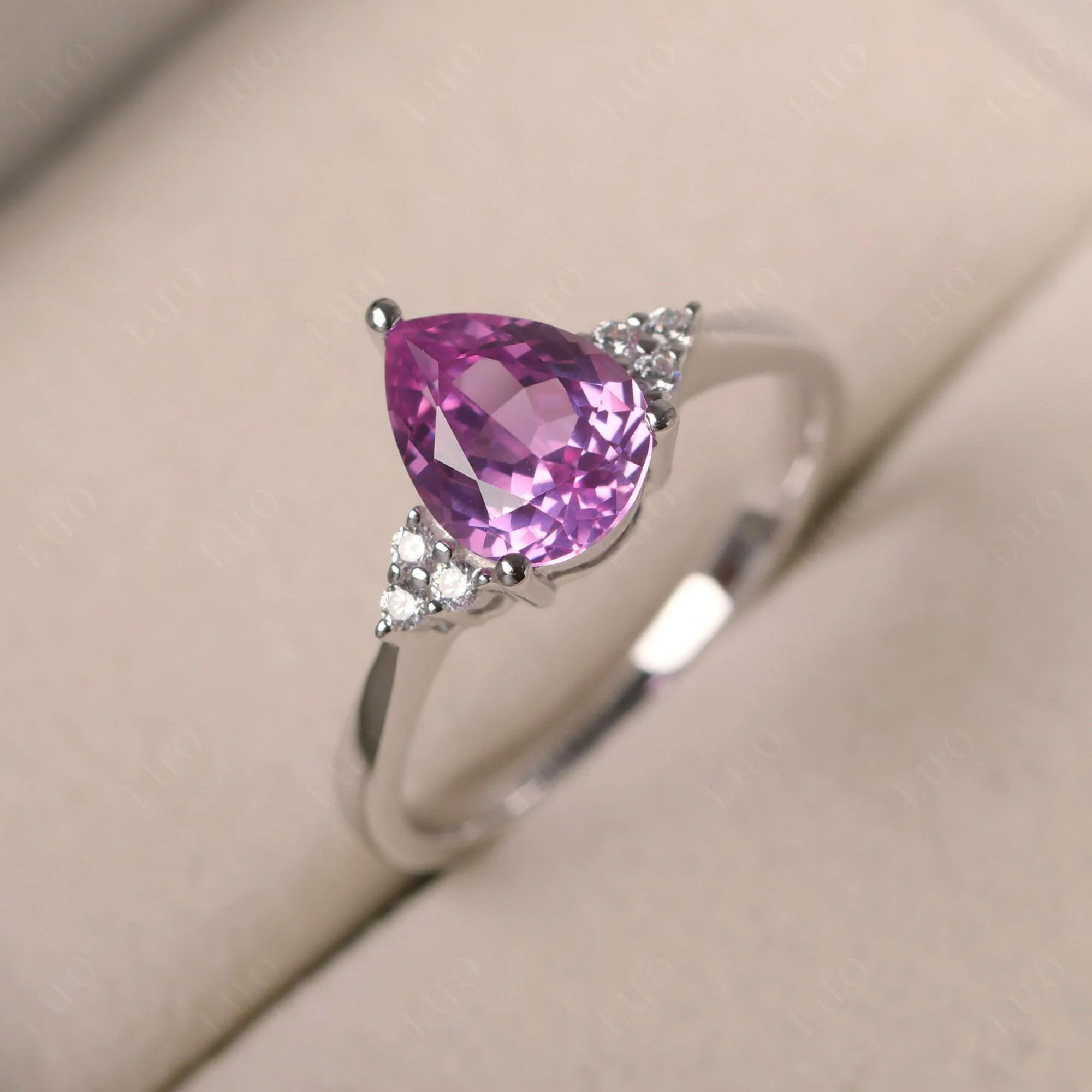 Pear Shaped Pink Sapphire Promise Ring