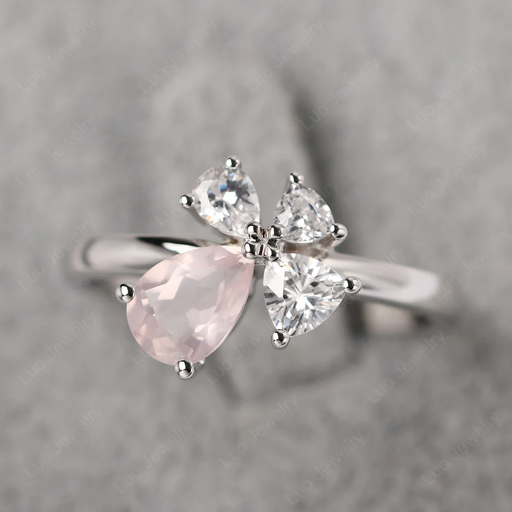 Pear Rose Quartz Cluster Engagement Ring - Image 2