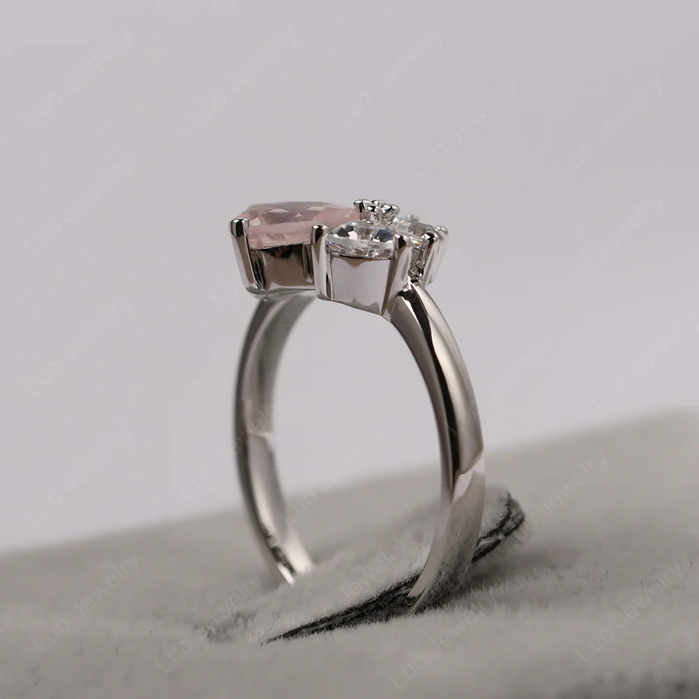 Pear Rose Quartz Cluster Engagement Ring - Image 3