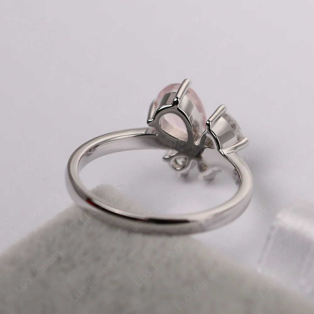 Pear Rose Quartz Cluster Engagement Ring - Image 4