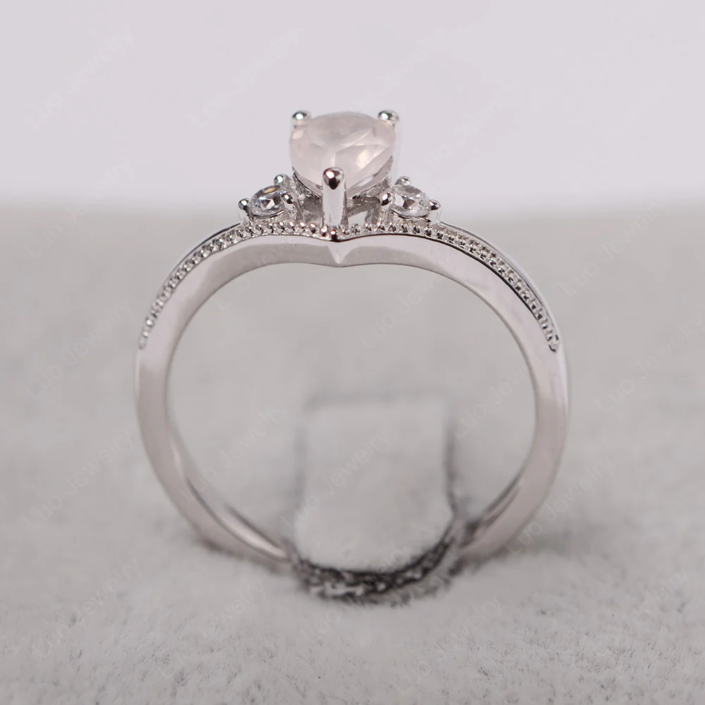 Pear Shaped Rose Quartz Chevron Ring - Image 3