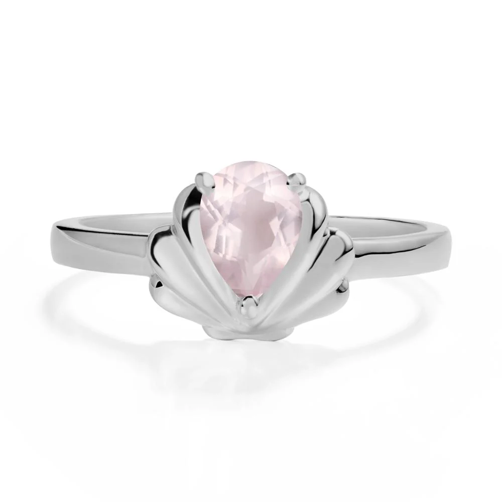 Pear Rose Quartz Shell Engagement Ring - Image 8