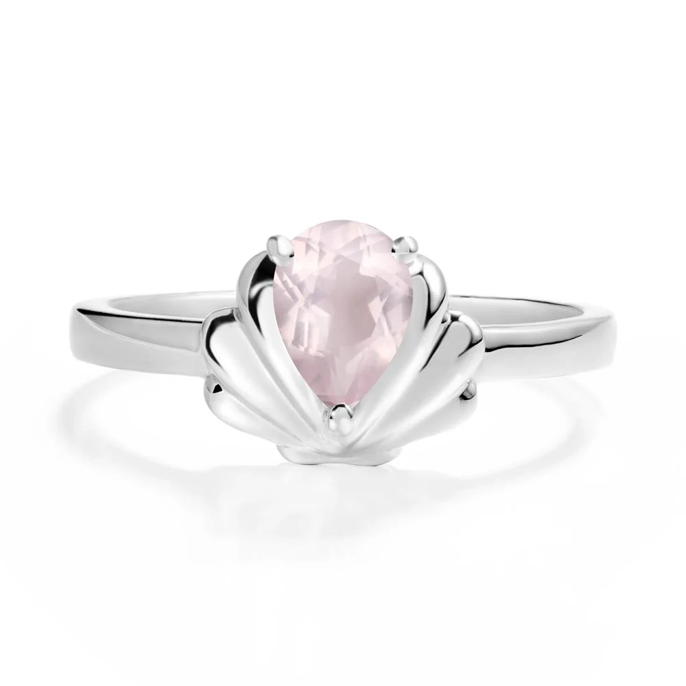 Pear Rose Quartz Shell Engagement Ring - Image 9