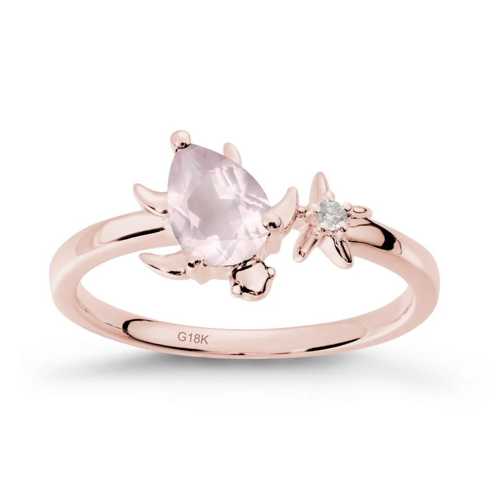 Pear Rose Quartz Turtle and Starfish Ring - Image 4