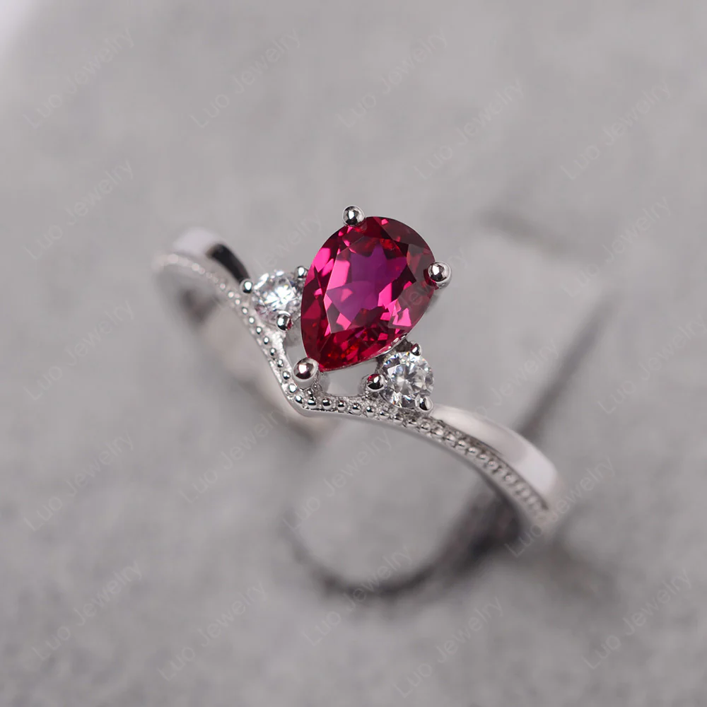 Pear Shaped Ruby Chevron Ring