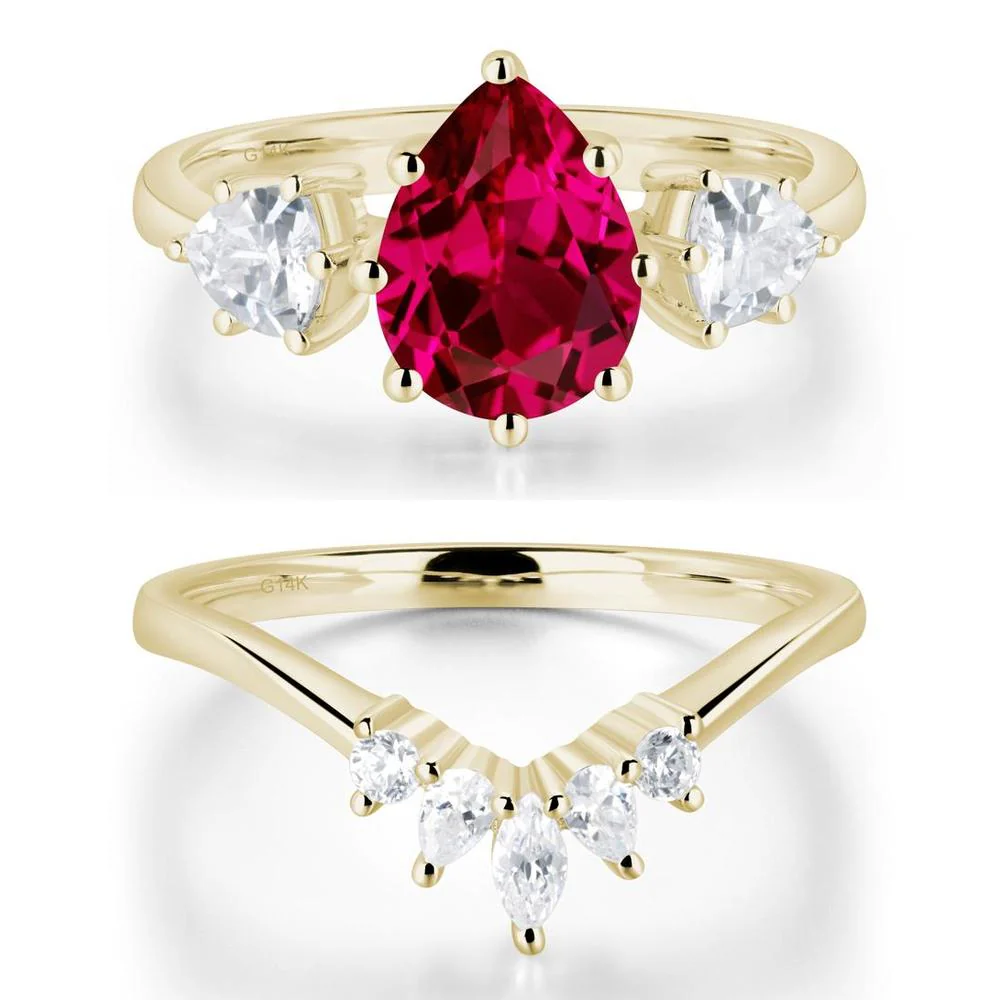 Pear Ruby Ring with Trillion Side Stone - Image 15