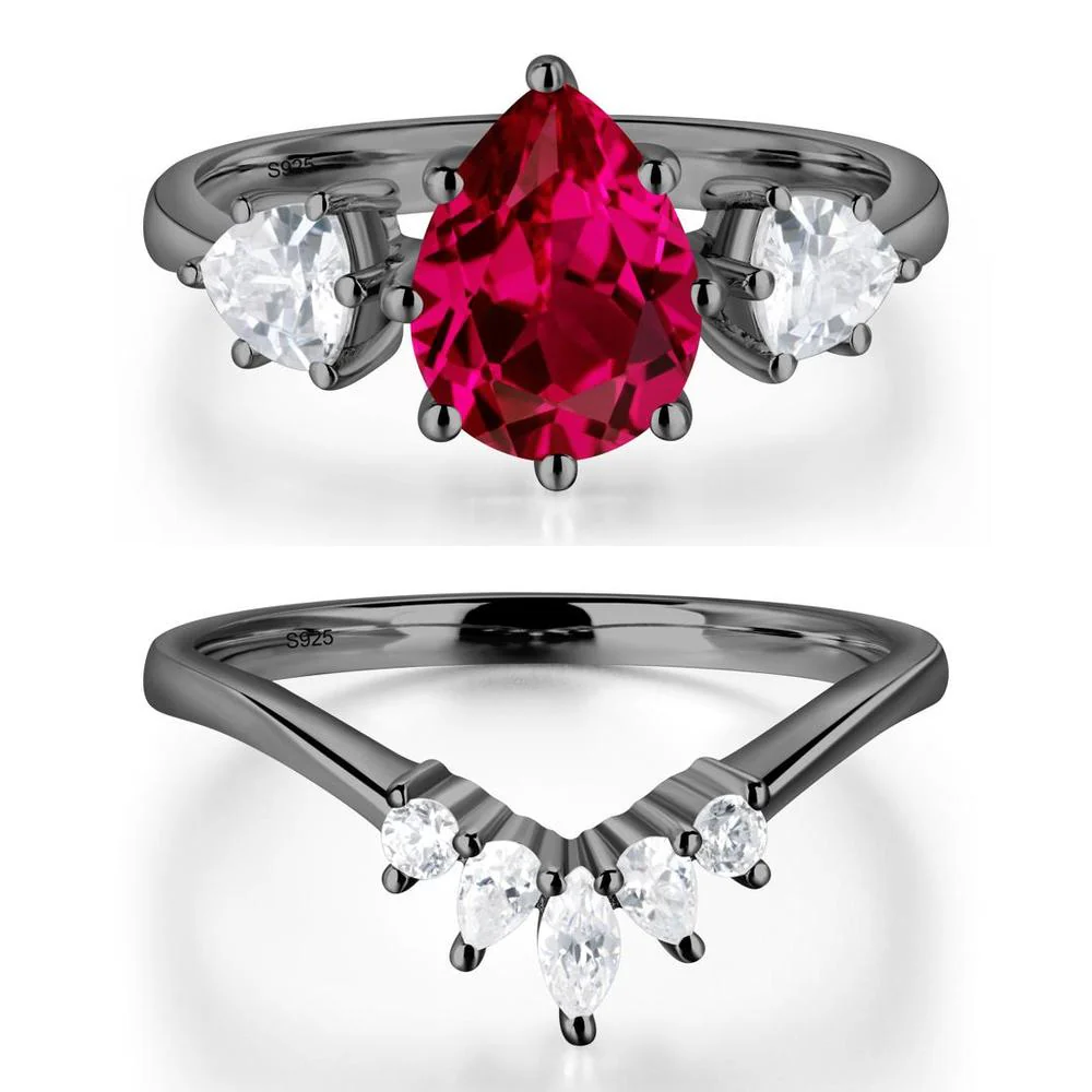 Pear Ruby Ring with Trillion Side Stone - Image 23