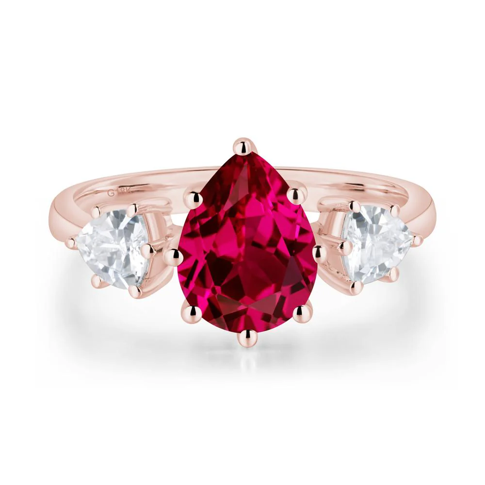 Pear Ruby Ring with Trillion Side Stone - Image 8