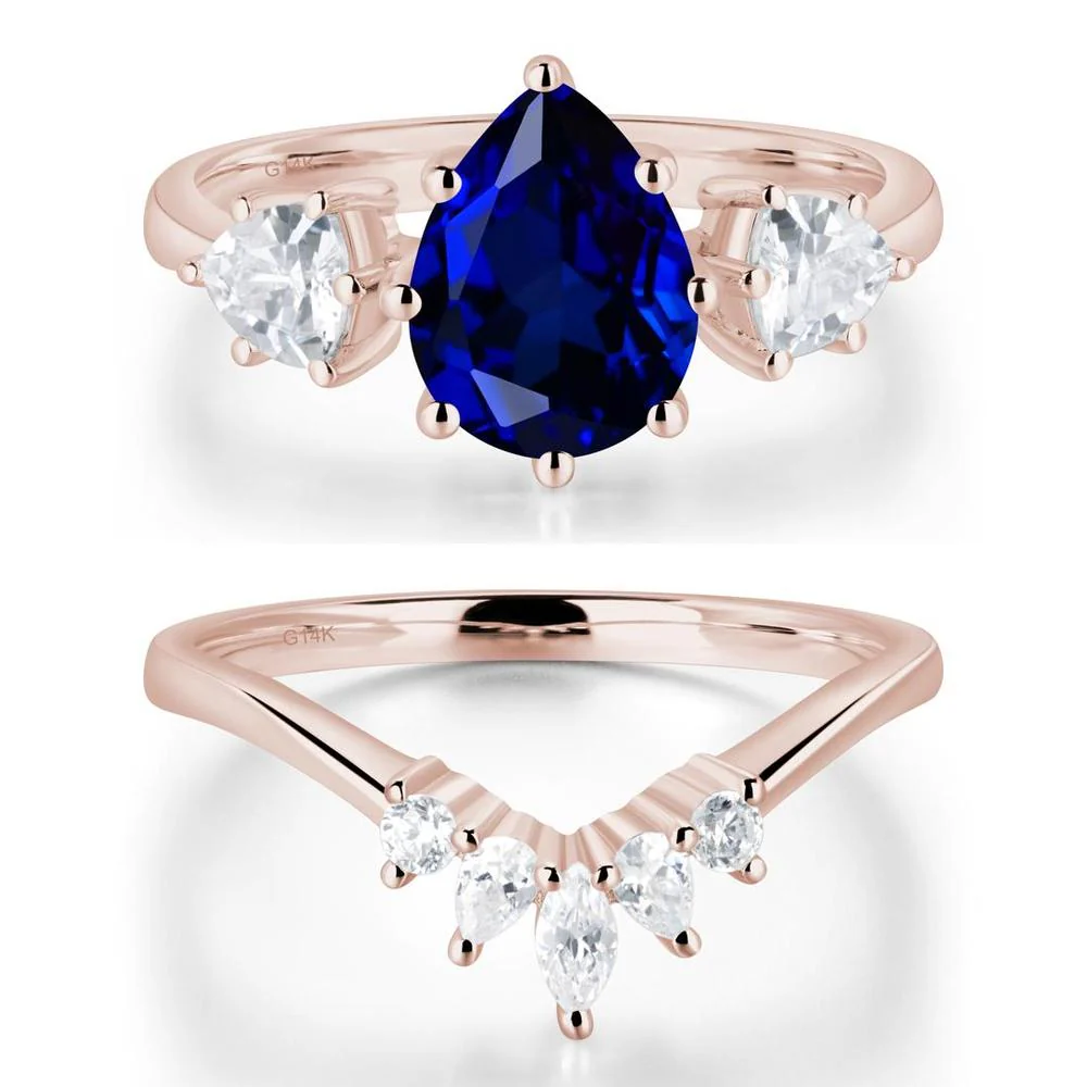 Pear Sapphire Ring with Trillion Side Stone - Image 11