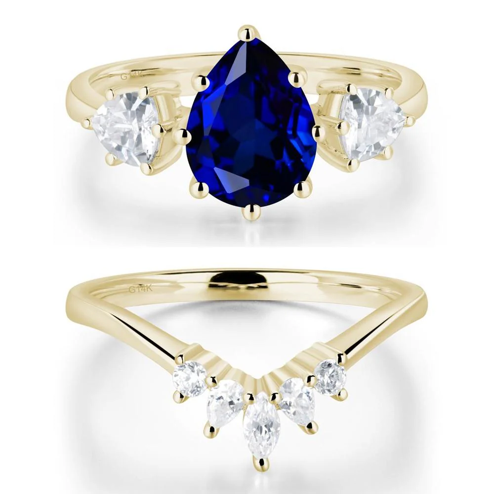 Pear Sapphire Ring with Trillion Side Stone - Image 15