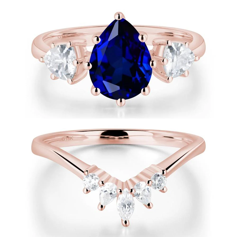 Pear Sapphire Ring with Trillion Side Stone - Image 17