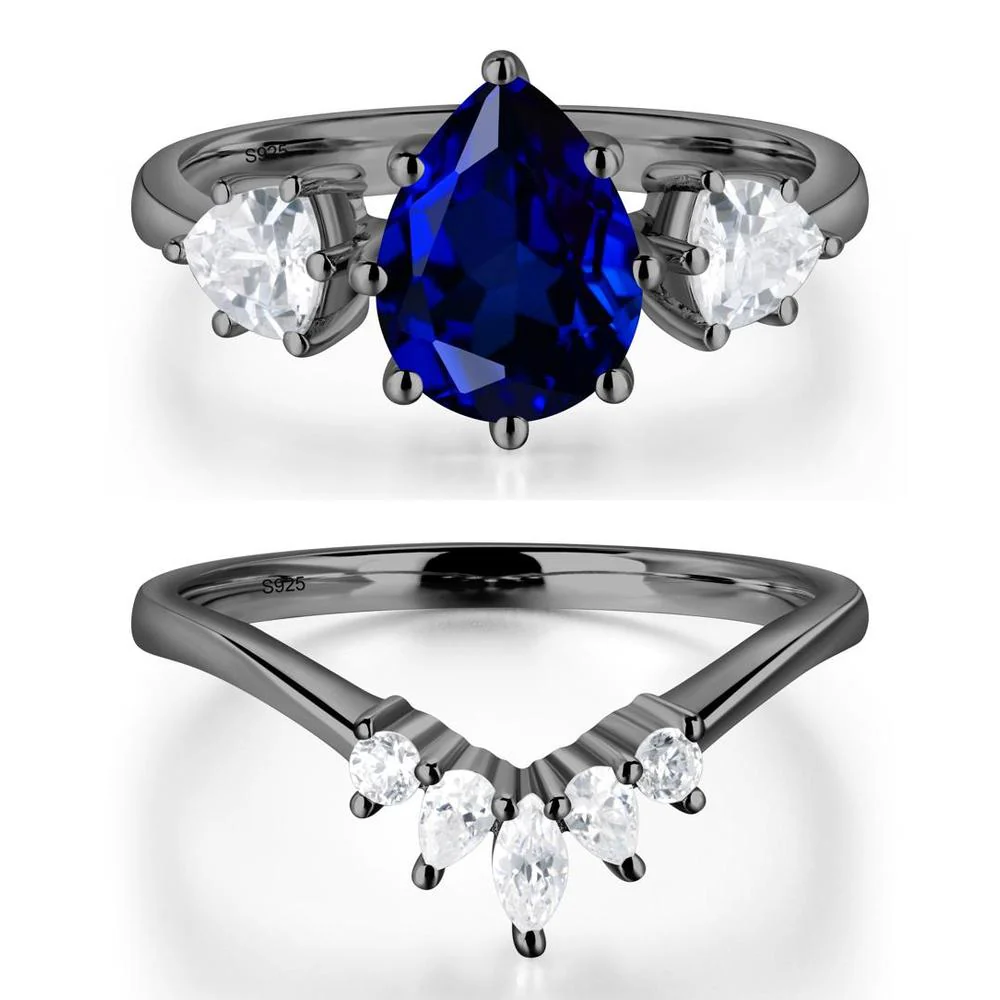 Pear Sapphire Ring with Trillion Side Stone - Image 23