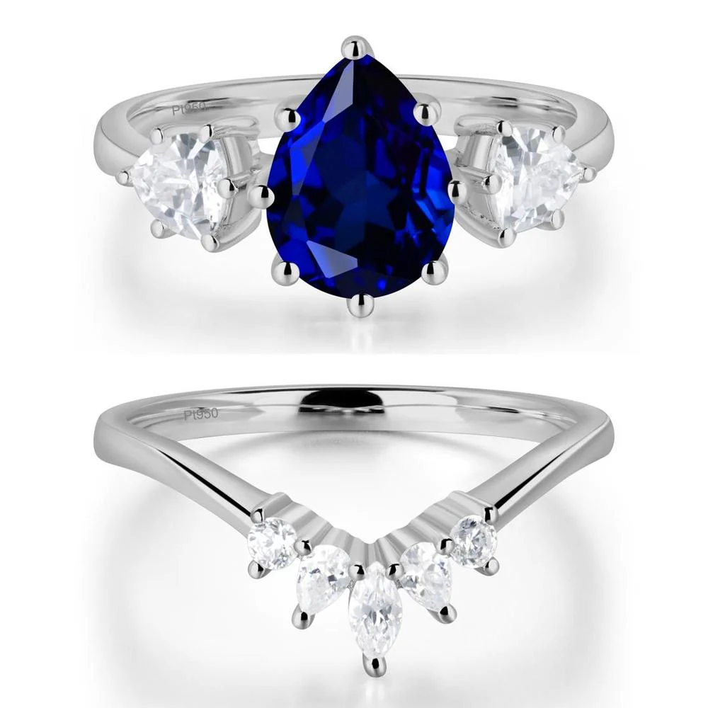 Pear Sapphire Ring with Trillion Side Stone - Image 25
