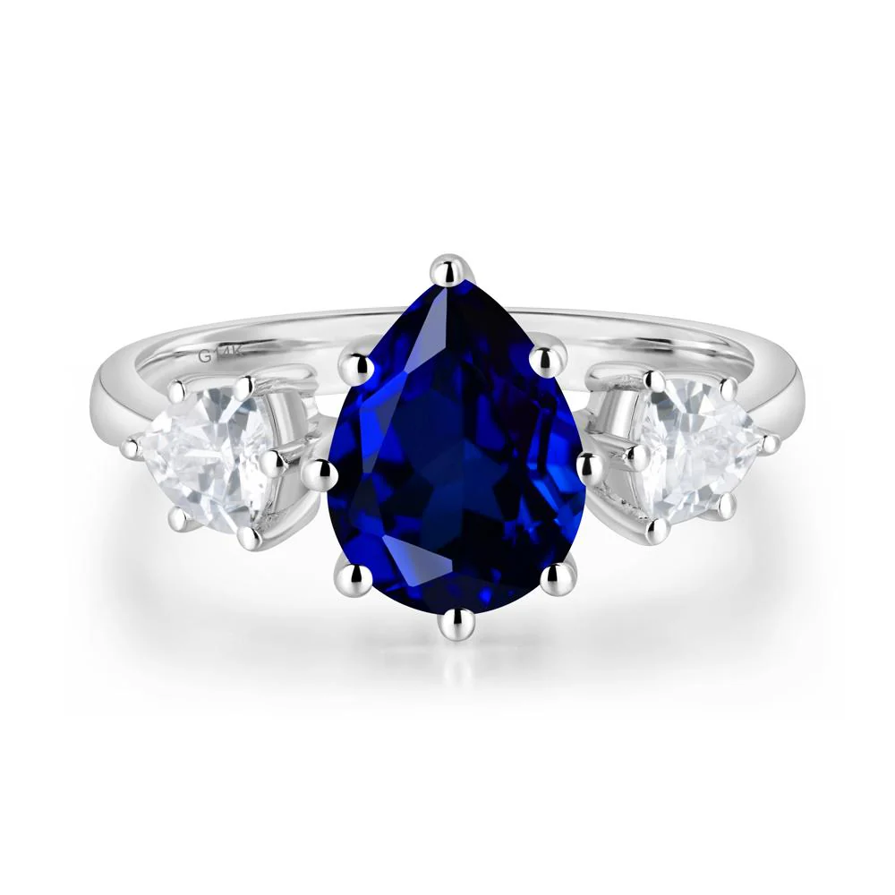 Pear Sapphire Ring with Trillion Side Stone - Image 3