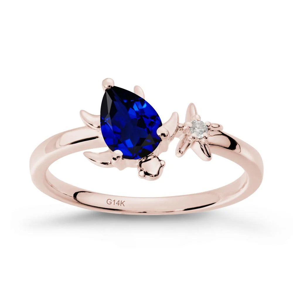 Pear Sapphire Turtle and Starfish Ring - Image 2